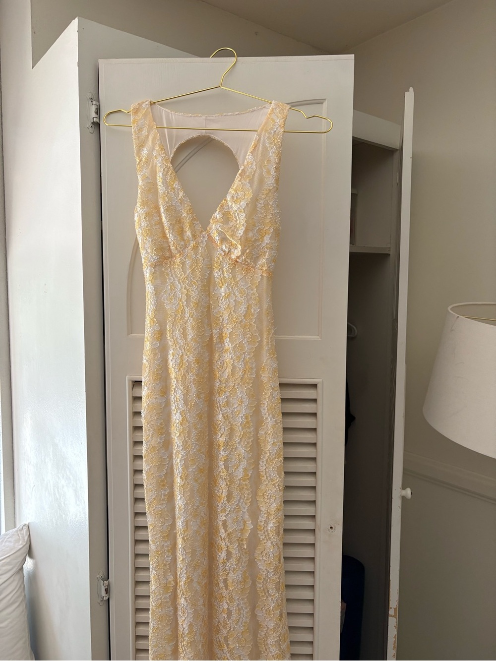 Beginning Boutique Yellow Farida Lace V-Neck Maxi Dress
